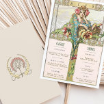 Vintage Art Nouveau Wedding Menu & Drinks Card<br><div class="desc">Elevate your wedding reception with this exquisite Vintage Art Nouveau Wedding Menu and Drinks Card. The front features a stunning illustration of a thoughtful woman adorned with flowers, surrounded by intricate floral motifs in soft pastels of green, blue, and pink. The back showcases an elegant floral emblem, perfect for adding...</div>