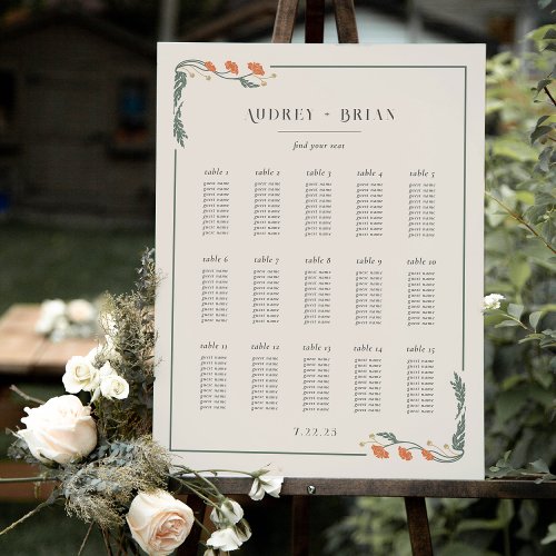 Vintage Art Nouveau Wedding Seating Chart 18x24 Foam Board