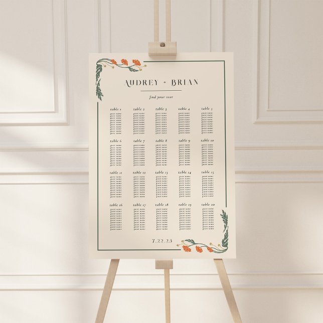 Vintage Art Nouveau Wedding Seating Chart 24x36 Foam Board (Vintage Art Nouveau Wedding Seating Chart 24x36)