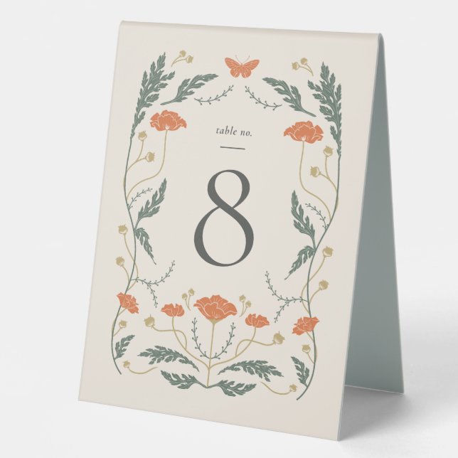 Vintage Art Nouveau Wedding Table Number Tent Card (Front)