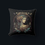 Vintage Art Nouveau Whimsigoth Woman In Teal And W Throw Pillow<br><div class="desc">Oversized vintage Art Nouveau Whimsigoth woman in teal with vine frame. Elegant and moody.</div>