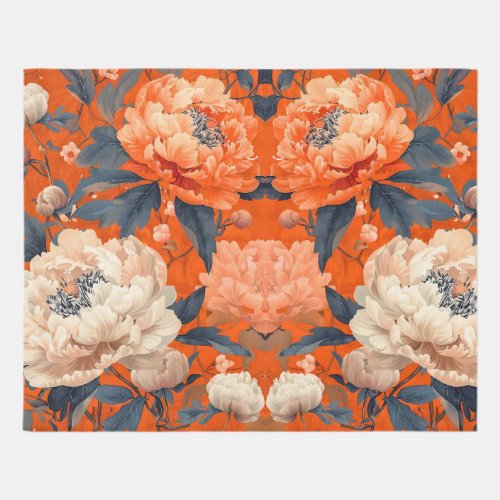 Vintage Art Nouveau White Orange Floral W Morris Rug