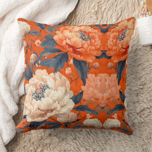 Vintage Art Nouveau White Orange Floral W Morris Throw Pillow