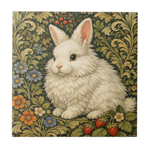 Vintage art nouveau white rabbit  ceramic tile