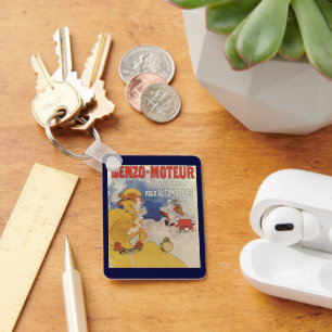 Vintage Art Nouveau, Woman Antique Convertible Car Keychain