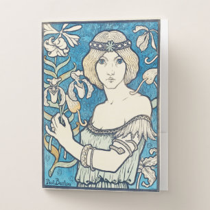 Vintage Art Nouveau Woman Blue Floral Poster Print Pocket Folder