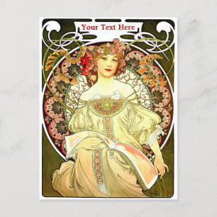 Vintage Art Nouveau Woman & Book by Alphonse Mucha Postcard