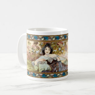 Vintage Art Nouveau Woman by Alphonse Mucha Coffee Mug