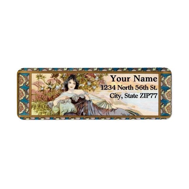 Vintage Art Nouveau Woman by Alphonse Mucha Label (Front)