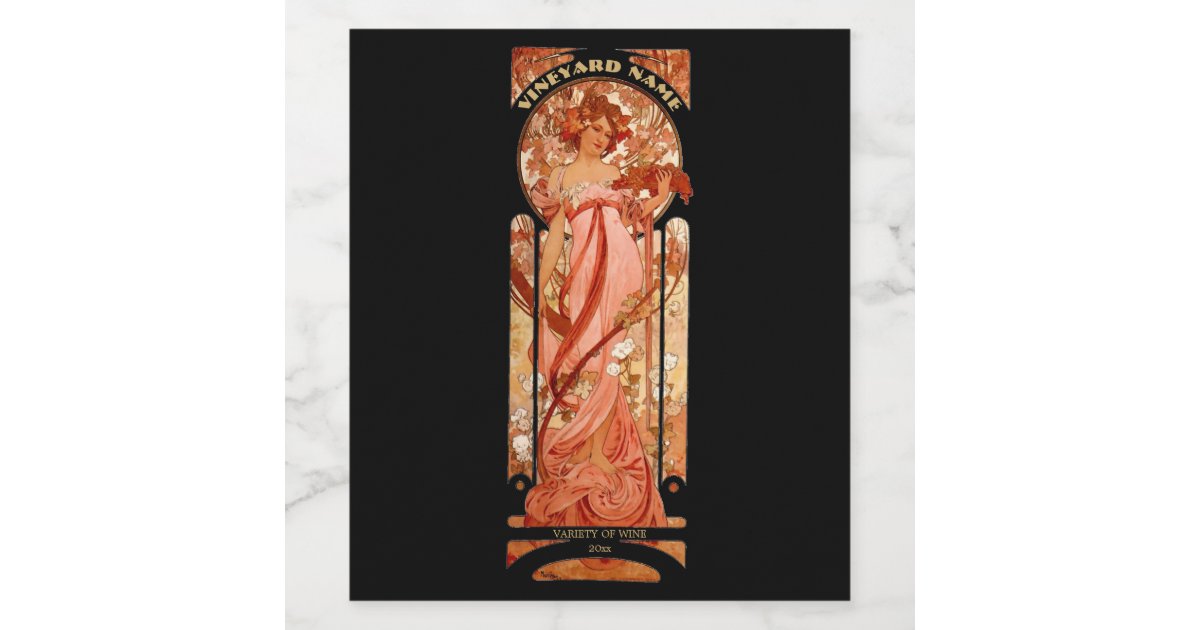 Vintage Art Nouveau Woman by Alphonse Mucha Wine Label Zazzle