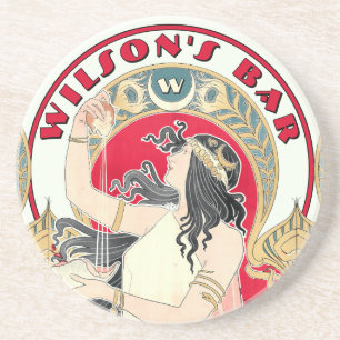 Vintage Art Nouveau Woman by Livemont Pub or Bar Coaster