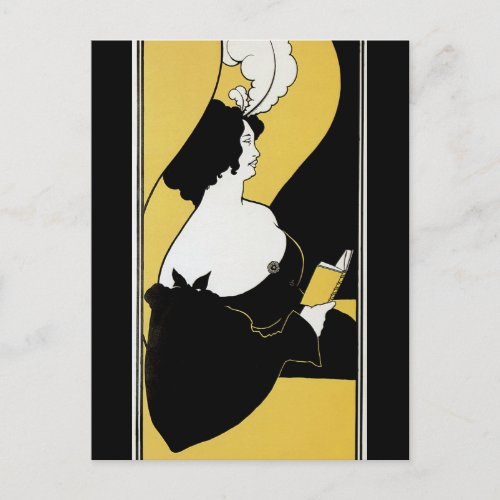 Vintage Art Nouveau Woman Reading a Yellow Book Postcard