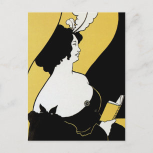 Vintage Art Nouveau, Woman Reading a Yellow Book Postcard