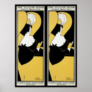 Vintage Art Nouveau, Woman Reading a Yellow Book Poster