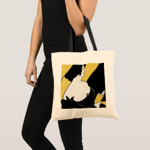 Vintage Art Nouveau, Woman Reading a Yellow Book Tote Bag