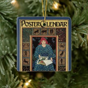 Vintage Art Nouveau, Woman Reading Astrology Book Ceramic Ornament