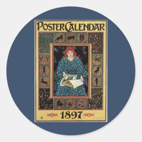 Vintage Art Nouveau Woman Reading Astrology Book Classic Round Sticker