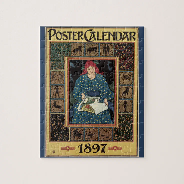Vintage Art Nouveau, Woman Reading Astrology Book Jigsaw Puzzle | Zazzle