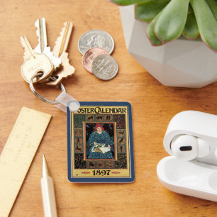 Vintage Art Nouveau, Woman Reading Astrology Book Keychain