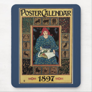 Vintage Art Nouveau, Woman Reading Astrology Book Mouse Pad