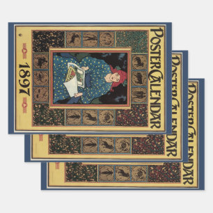 Vintage Art Nouveau, Woman Reading Astrology Book Wrapping Paper Sheets