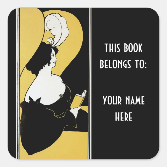 Vintage Art Nouveau, Woman Reading Book Bookplate (Front)