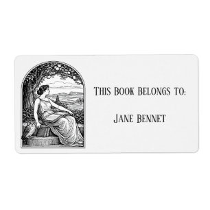 Vintage Art Nouveau Woman Reading Under Tree Label