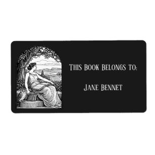 Vintage Art Nouveau Woman Reading Under Tree Label