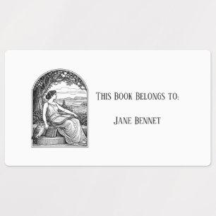 Vintage Art Nouveau Woman Reading Under Tree Labels