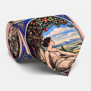 Vintage Art Nouveau Woman Reading Under Tree Neck Tie