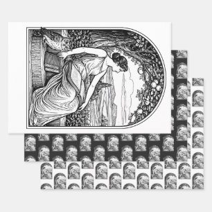 Vintage Art Nouveau Woman Reading Under Tree Wrapping Paper Sheets