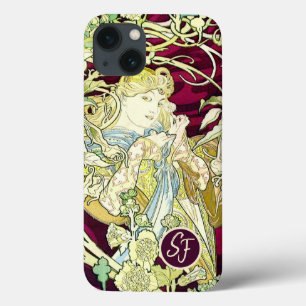 Vintage Art Nouveau Woman With Daisy Monogrammed iPhone 13 Case