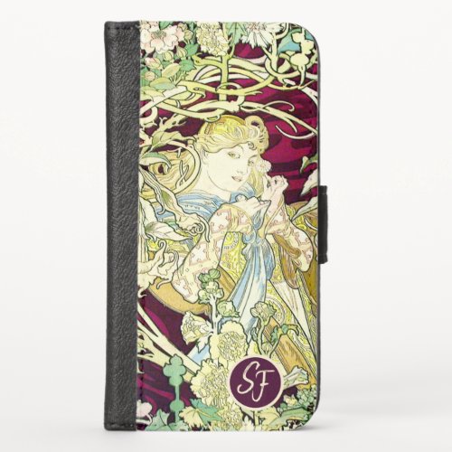 Vintage Art Nouveau Woman With Daisy Monogrammed iPhone X Wallet Case
