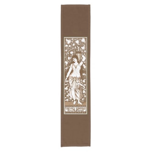 Vintage art nouveau woman with urn short table runner