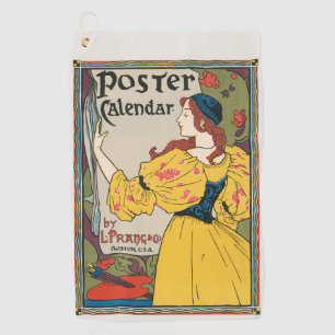Vintage Art Nouveau Woman Yellow Dress Poster Golf Towel