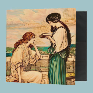 Vintage Art Nouveau Women Reading by the Sea 3 Ring Binder