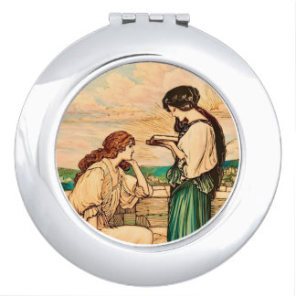 Vintage Art Nouveau Women Reading by the Sea  Compact Mirror