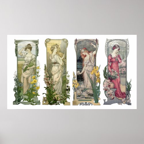 Vintage Art Nouveau Women With Flowers by Sonrel Poster