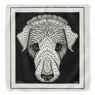 Vintage Art Nouveau Woodcut Dog Portrait Print Bandana