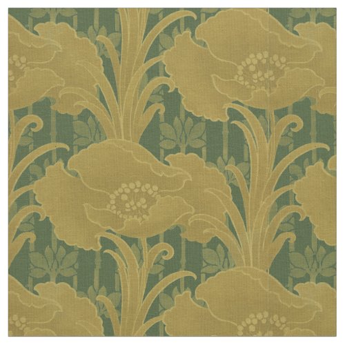 Vintage Art Nouveau Yellow Poppies Pattern Fabric