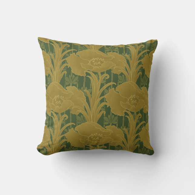 Vintage Art Nouveau Yellow Poppies Pattern Throw Pillow (Front)