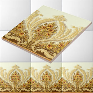 Vintage Art Nouveau Yellow Rose Bushes Frieze Ceramic Tile