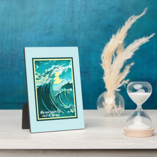 Vintage Art of Moon Over a Stormy Sea with Quote  Plaque