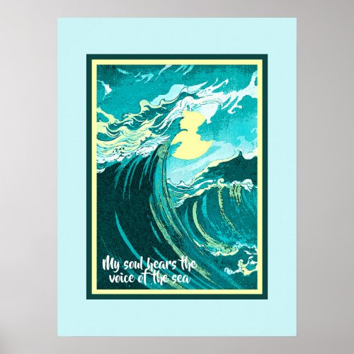 Vintage Art of Moon Over a Stormy Sea with Quote Poster