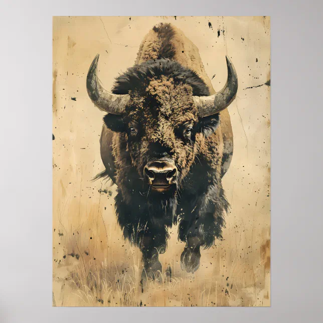 Vintage Art of the Bison Poster | Zazzle