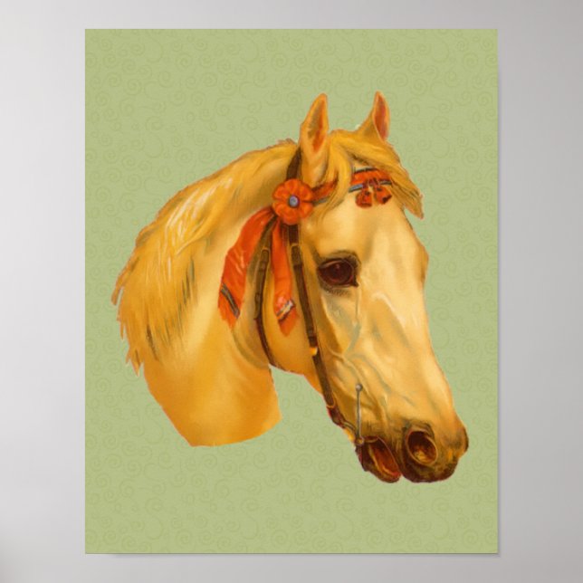 Vintage Art Palomino Show Horse Head  Poster (Front)