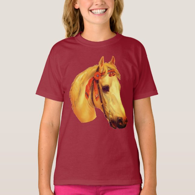 Vintage Art Palomino Show Horse T-Shirt (Front)