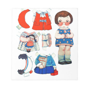 Vintage Art Paper Doll. Cute paper cutout doll. Notepad
