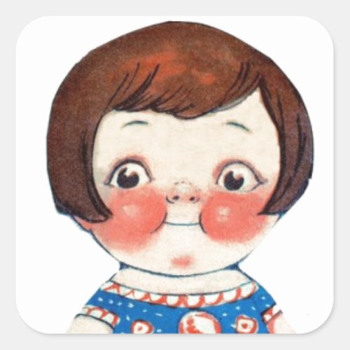 Vintage Art Paper Doll Cute paper cutout doll Square Sticker
