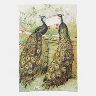Vintage art peacocks carrying a message, gifts towel